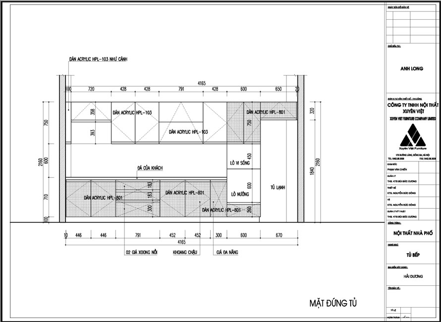Thiết kế tủ bếp nhựa acrylic nhà anh Long