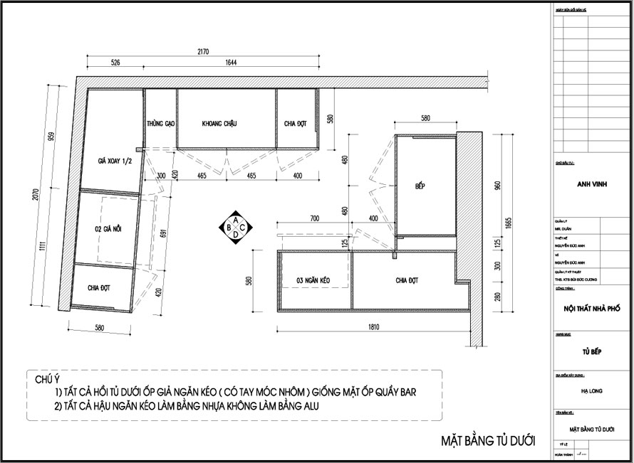 Thiết kế tủ bếp nhựa acrylic nhà anh Vinh - Quảng Ninh
