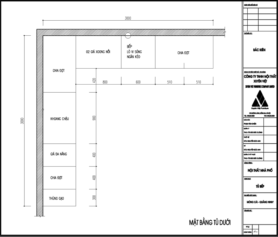 Thiết kế tủ bếp nhựa quảng ninh Bác Kiên